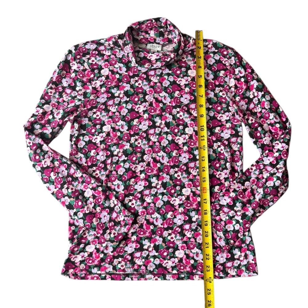 J.Crew Floral Turtleneck Top Cottagecore Coquette Pink Rose Print Stretch - Picture 8 of 10